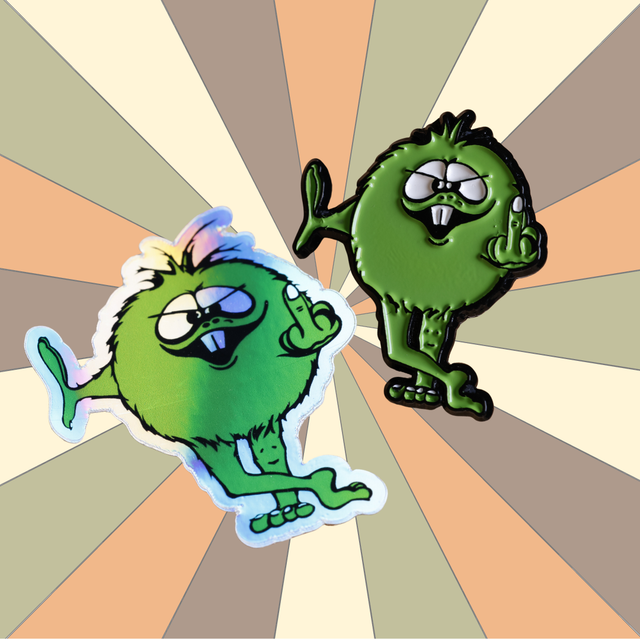 80's BMX Retro Decal and Pin | Green BMX Troll Flips Bird | Pin & Sticker Set Enamel Pins RET-GRN-PIN