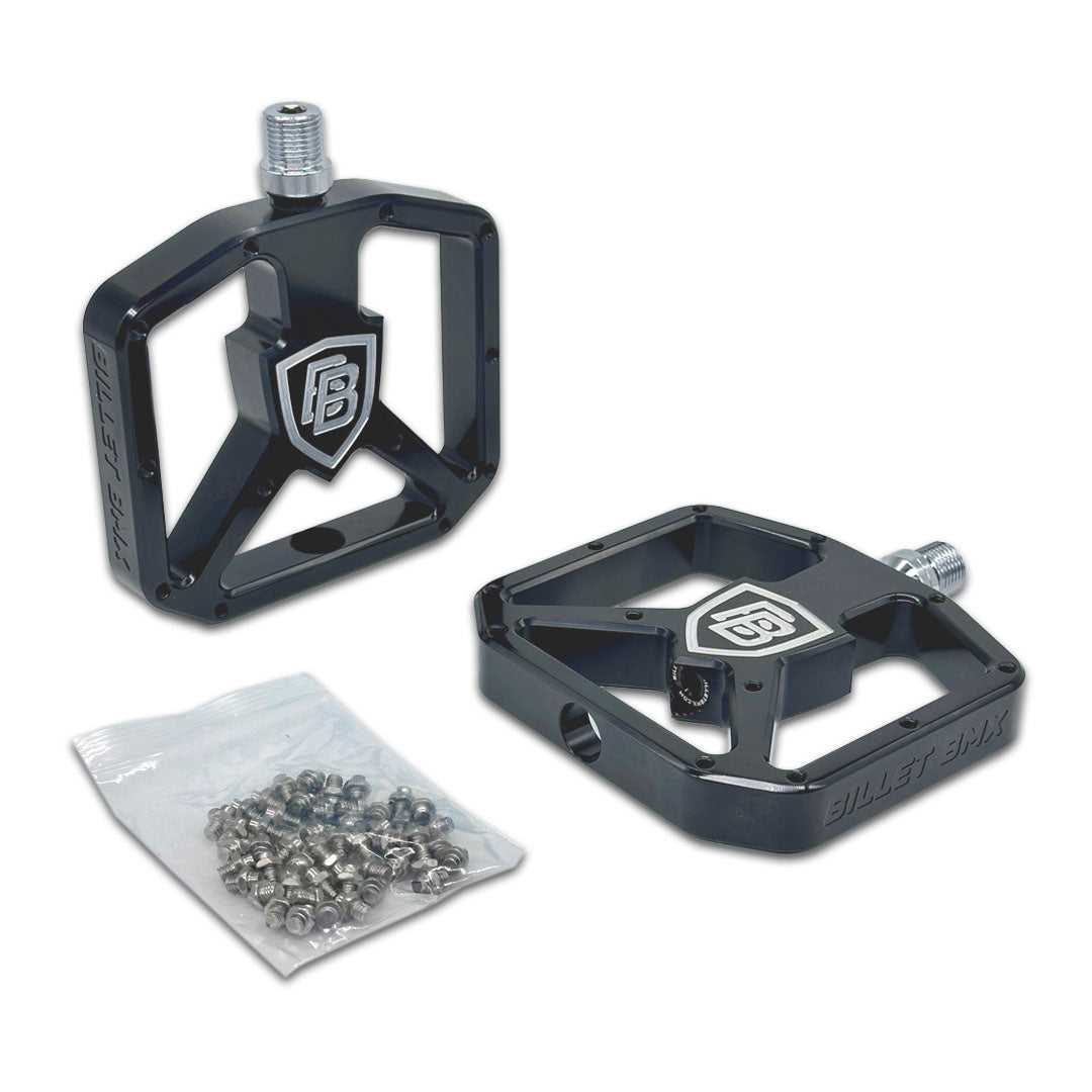 BILLET BMX SHIELD PLATFORM PEDAL SET 9/16 PEDALS BIL-PED-PLAT-SHIELD-RED