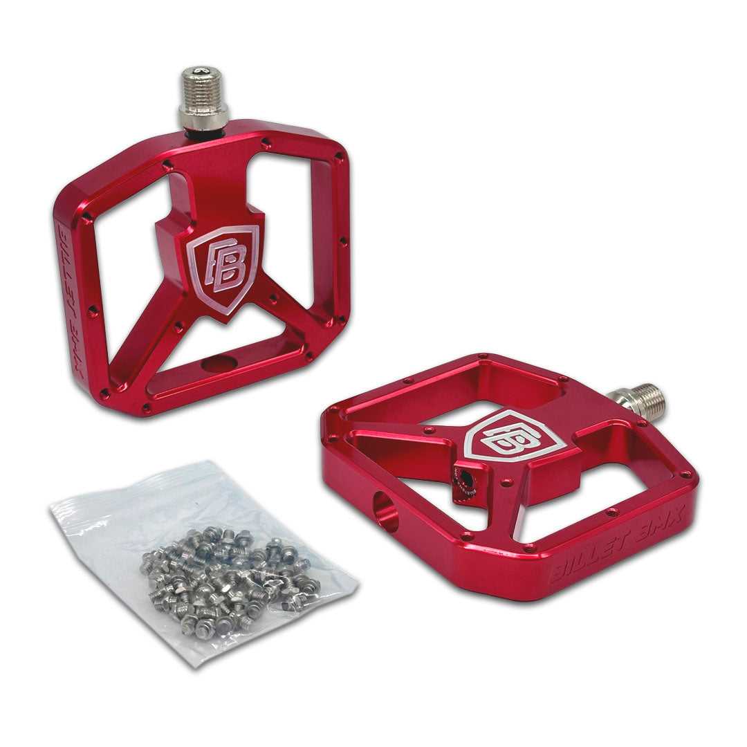 BILLET BMX SHIELD PLATFORM PEDAL SET 9/16 PEDALS BIL-PED-PLAT-SHIELD-RED