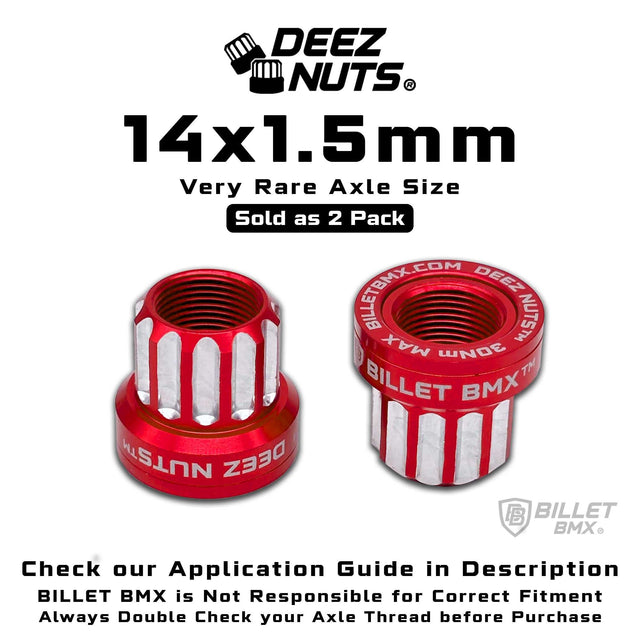 BILLET BMX Deez Nuts 12 Point Bike Axle Nuts 14x1.50mm SPECIAL SIZE FOR ZOOZ REAR (2-Pack) Bicycle Axle Nut BIL-DZNUT-14X1.5-12-RED