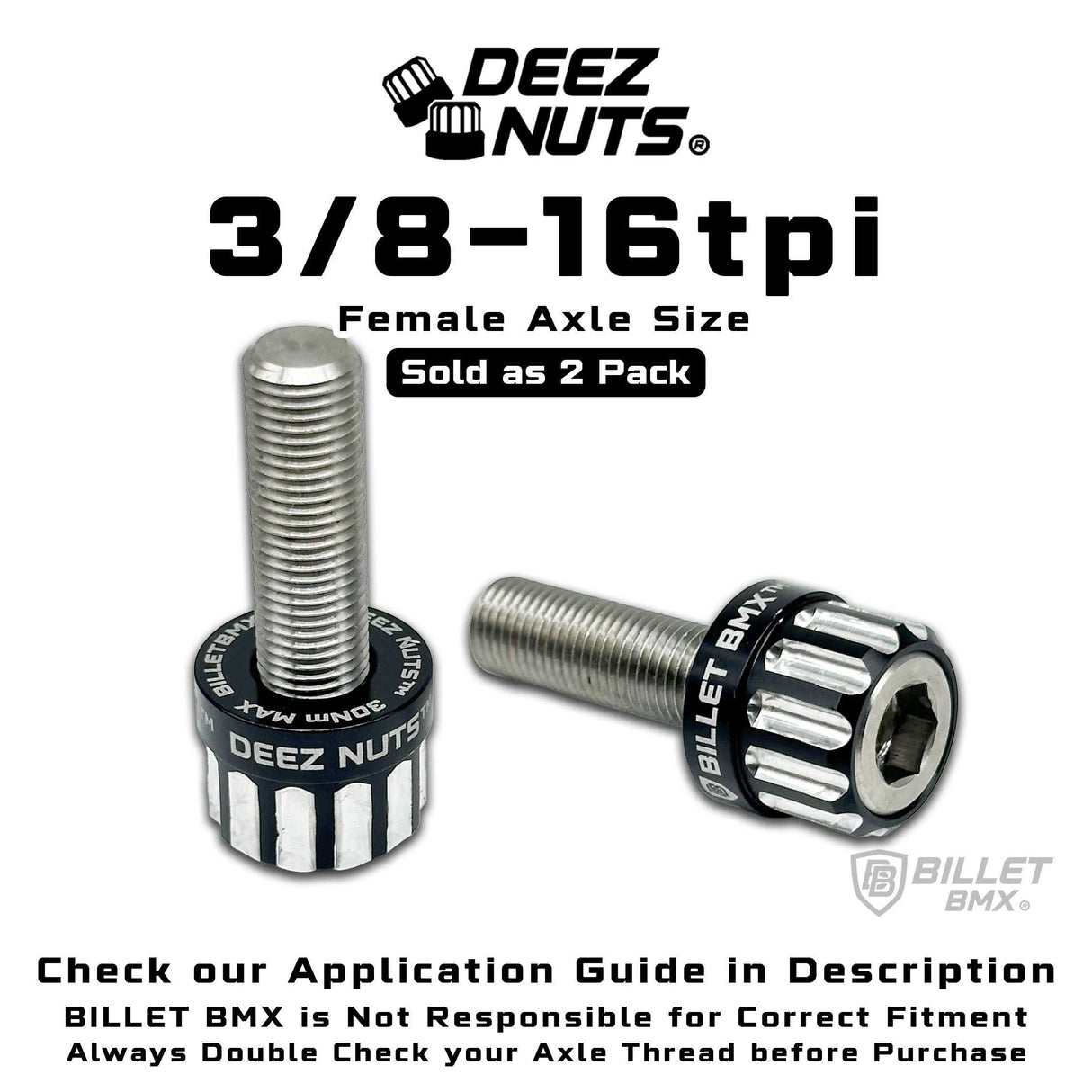 BILLET BMX™ Deez Nuts™ 12 Point Volcano Bolts for Female Hubs 3/8"-16 tpi Titanium (2 Pack) Bicycle Axle Nut BIL-DZBLT-38X16-12-RED