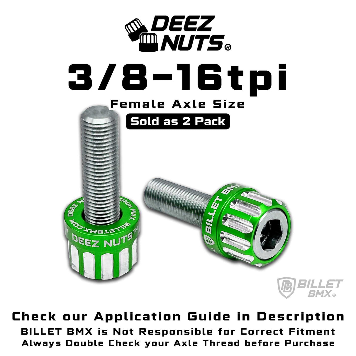BILLET BMX™ Deez Nuts™ 12 Point Volcano Bolts for Female Hubs 3/8"-16 tpi Titanium (2 Pack) Bicycle Axle Nut BIL-DZBLT-38X16-12-RED