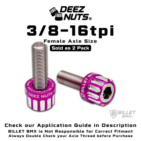 BILLET BMX™ Deez Nuts™ 12 Point Volcano Bolts for Female Hubs 3/8"-16 tpi Titanium (2 Pack) Bicycle Axle Nut BIL-DZBLT-38X16-12-RED
