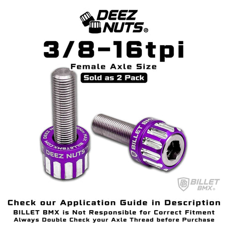 BILLET BMX™ Deez Nuts™ 12 Point Volcano Bolts for Female Hubs 3/8"-16 tpi Titanium (2 Pack) Bicycle Axle Nut BIL-DZBLT-38X16-12-RED