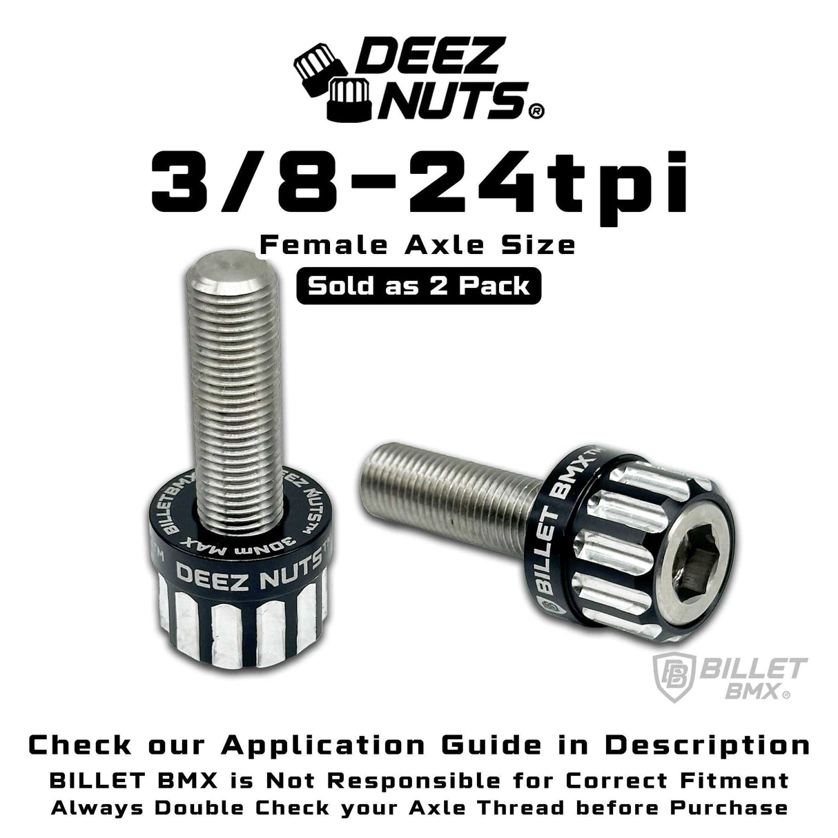 BILLET BMX™ Deez Nuts™ 12 Point Volcano Bolts for Female Hubs 3/8"-24 tpi (2 Pack) Bicycle Axle Nut BIL-DZBLT-38X24-12-RED