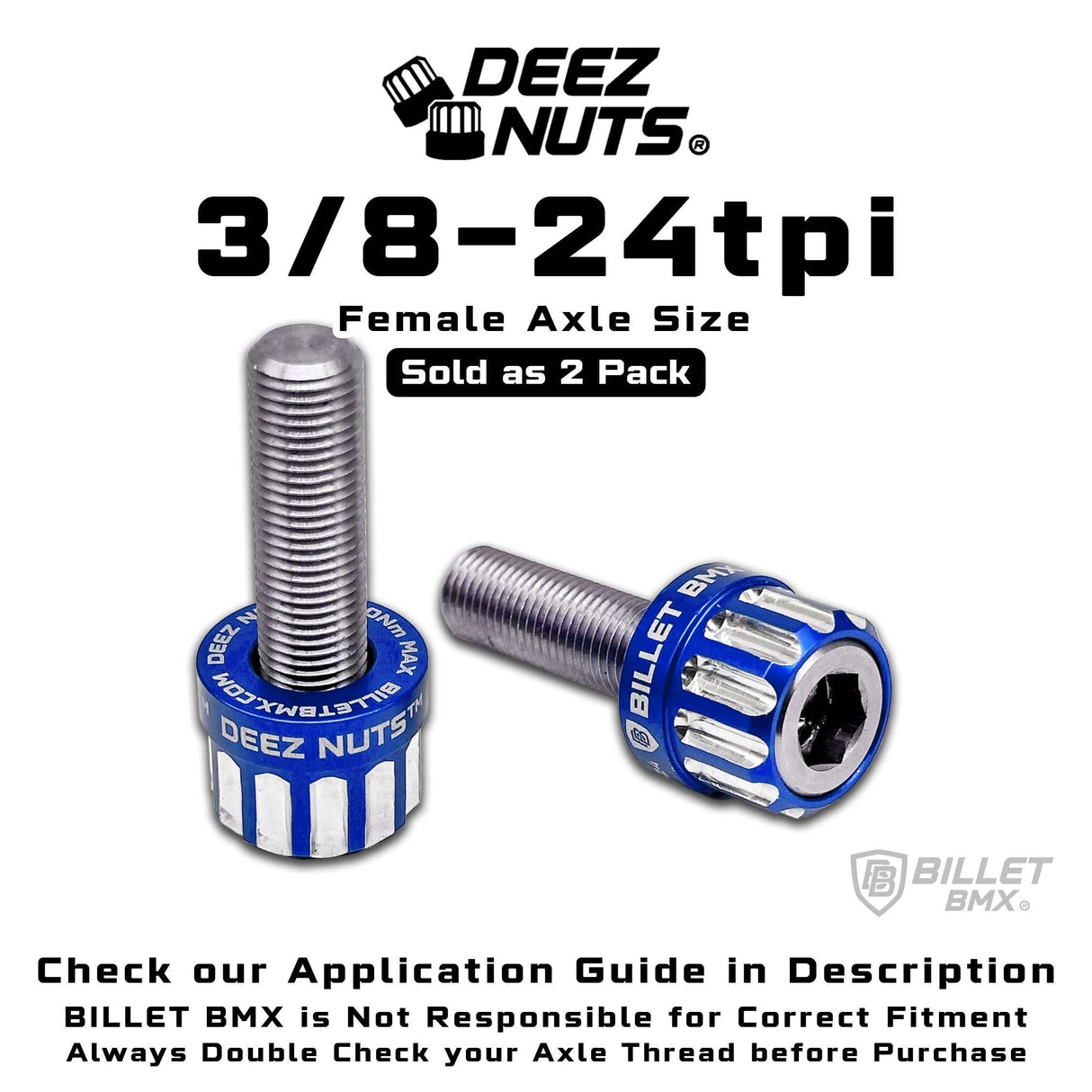 BILLET BMX™ Deez Nuts™ 12 Point Volcano Bolts for Female Hubs 3/8"-24 tpi (2 Pack) Bicycle Axle Nut BIL-DZBLT-38X24-12-RED