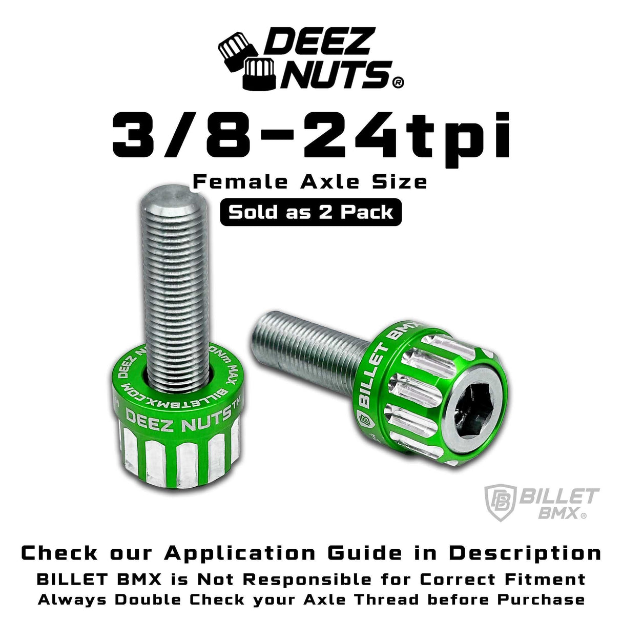 BILLET BMX™ Deez Nuts™ 12 Point Volcano Bolts for Female Hubs 3/8"-24 tpi (2 Pack) Bicycle Axle Nut BIL-DZBLT-38X24-12-RED