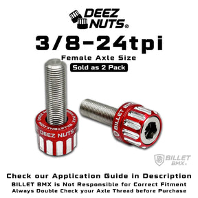 BILLET BMX™ Deez Nuts™ 12 Point Volcano Bolts for Female Hubs 3/8"-24 tpi (2 Pack) Bicycle Axle Nut BIL-DZBLT-38X24-12-RED