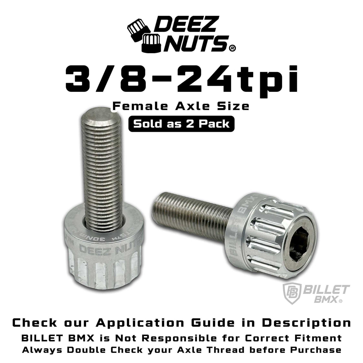 BILLET BMX™ Deez Nuts™ 12 Point Volcano Bolts for Female Hubs 3/8"-24 tpi (2 Pack) Bicycle Axle Nut BIL-DZBLT-38X24-12-RED