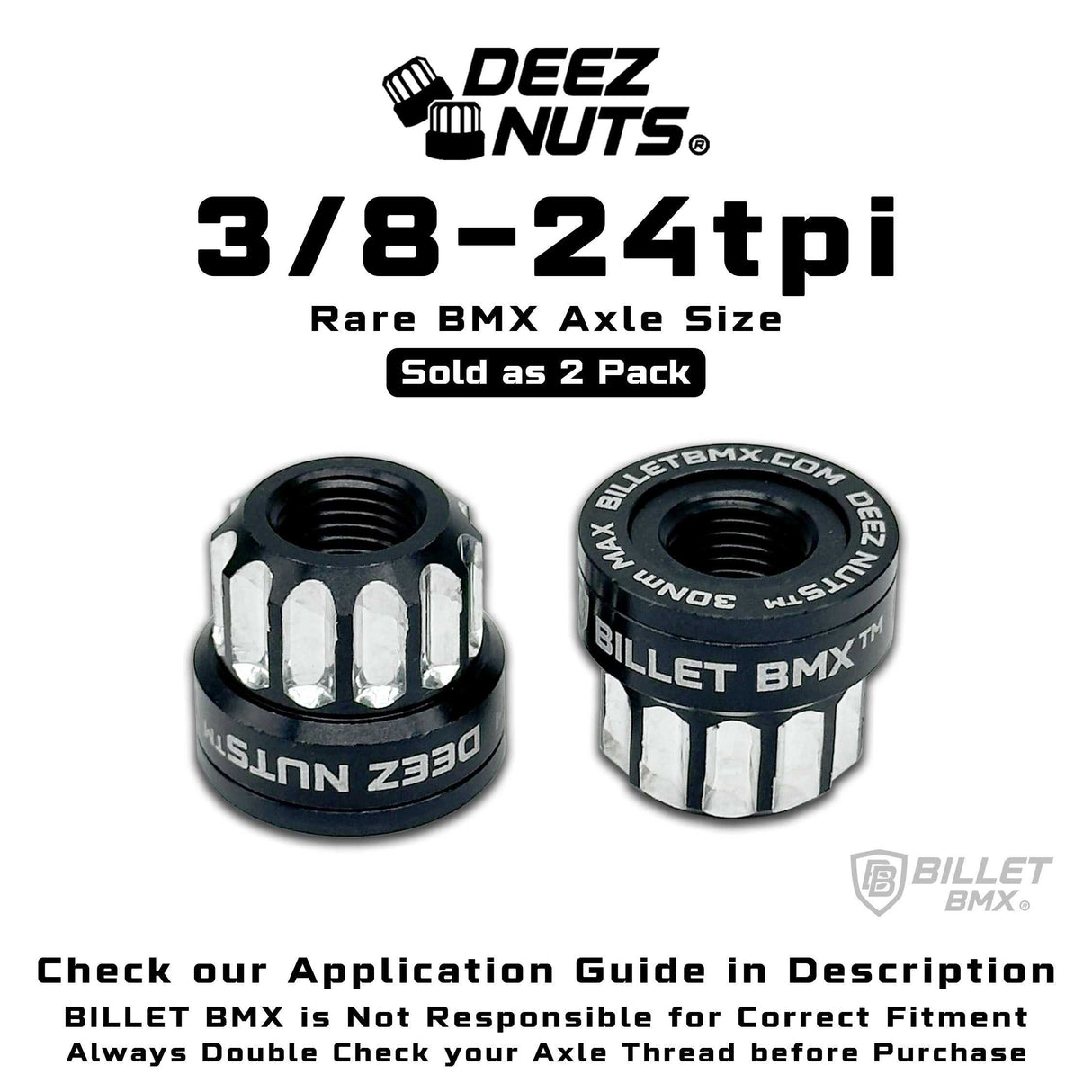 BILLET BMX Deez Nuts 12 Point Bike Axle Nuts 3/8"-24 tpi (2-Pack) Bicycle Axle Nut BIL-DZNUT-38X24-12-BLK