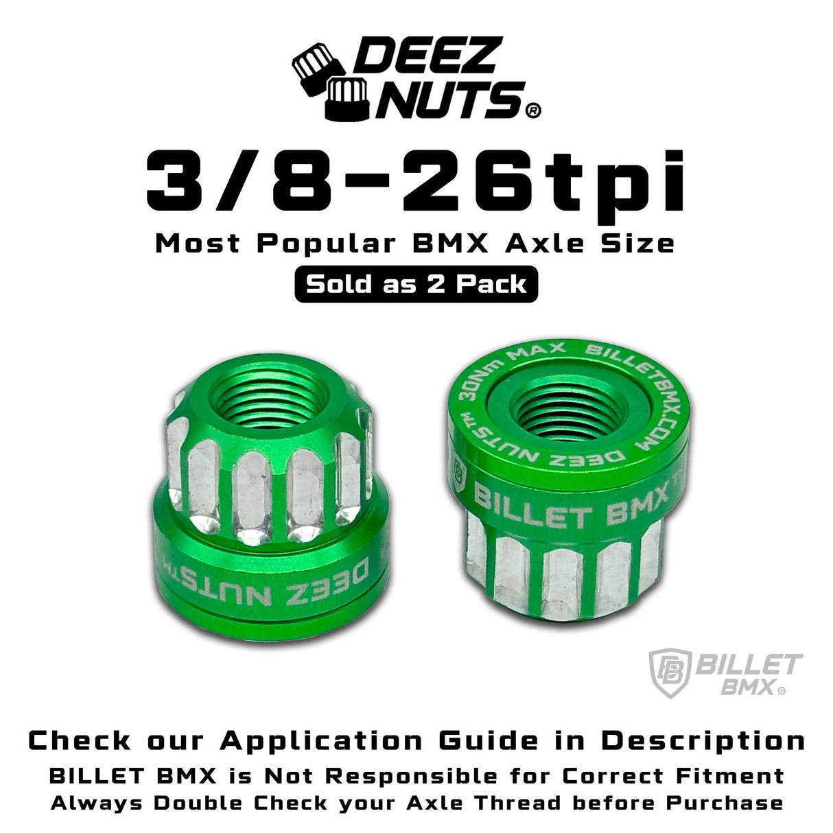 BILLET BMX Axle Nuts Deez Nuts 12 Point Bike Axle Nuts 3/8"-26tpi (2-Pack) Bicycle Axle Nut BIL-DZNUT-38X26-12-BLK