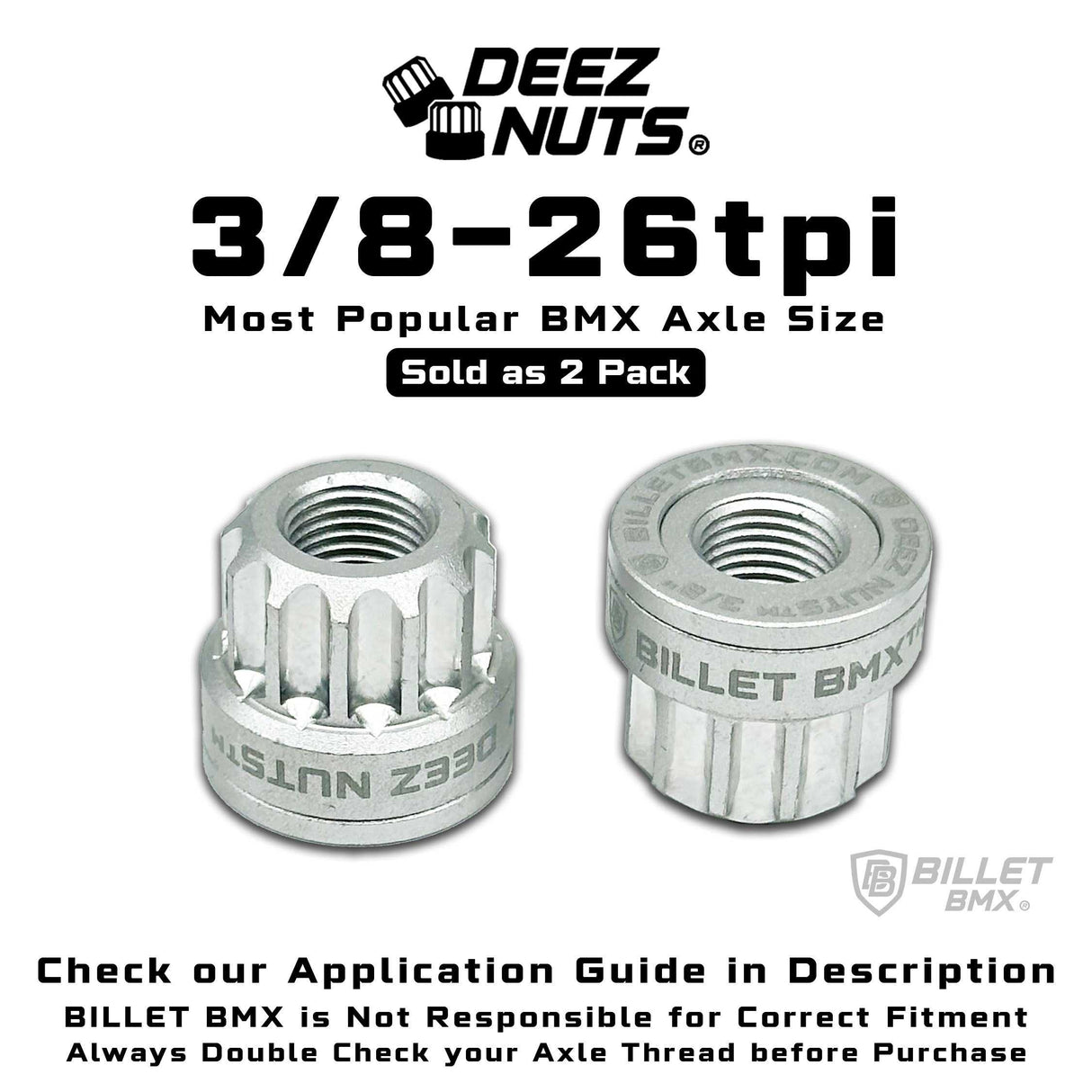 BILLET BMX Axle Nuts Deez Nuts 12 Point Bike Axle Nuts 3/8"-26tpi (2-Pack) Bicycle Axle Nut BIL-DZNUT-38X26-12-BLK