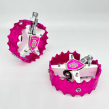 BILLET BMX SHIELD WHITE PRO SERIES ROUND PEDAL SET 9/16 PEDALS BIL-PED-RND-SHIELD-WHT-RED