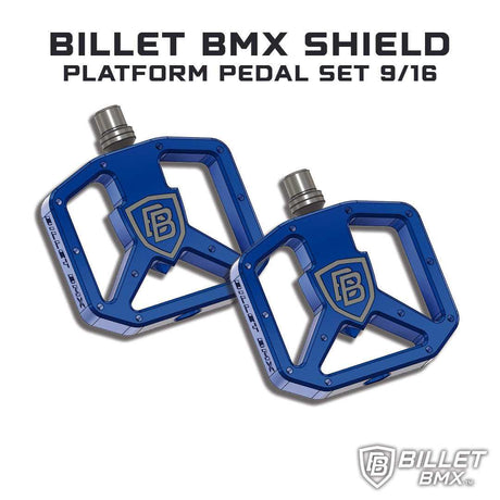 BILLET BMX SHIELD PLATFORM PEDAL SET 9/16 PEDALS BIL-PED-PLAT-SHIELD-RED