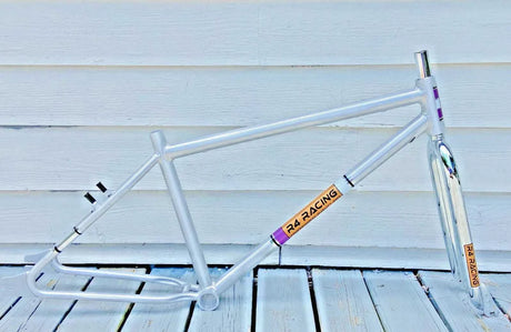 R4 Retro 6061 Aluminum 29" Pro BMX Frame & Chrome Fork, Raw W/ Clear Coat Decals Included BMX Frames sku-41549724254379