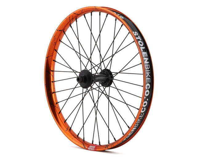 20" RAMPAGE PRO STREET FRONT FEMALE AXLE WHEEL, ORANGE / BLACK SPLATTER Bicycle Wheels S2497