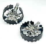 BILLET BMX SKULL CHROME PRO SERIES ROUND PEDAL SET 9/16 PEDALS BIL-PED-RND-SKULL-CHR-RED