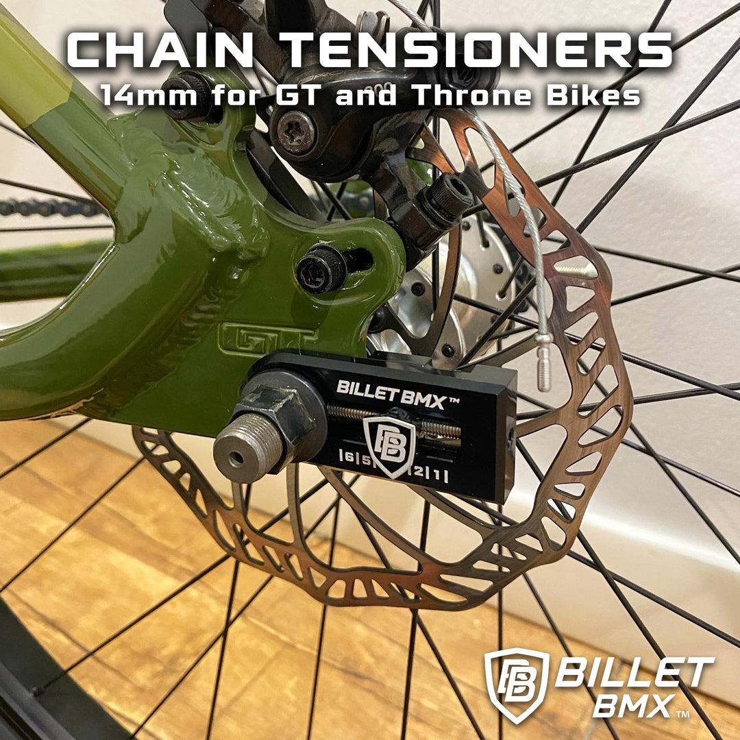 BILLET BMX Chain Tensioners 14mm Axle Pair for GT, Throne and ZOOZ Bikes (2-PACK)