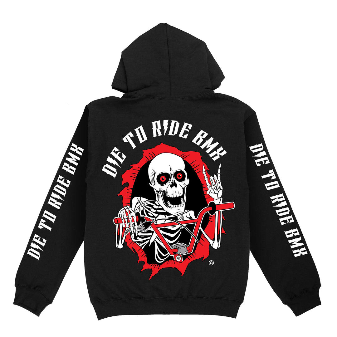 Die to Ride BMX - Big Skull Ripper - Mens Full Zip Up Hoodie - Black