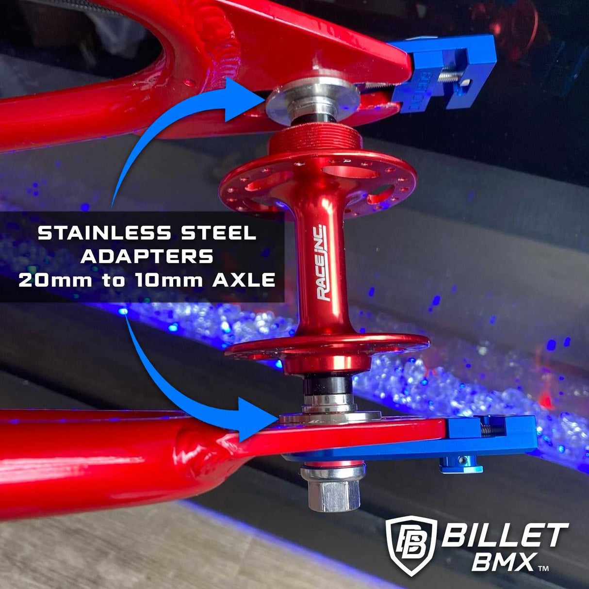 BILLET BMX Chain Tensioners for RACE INC Frame 20mm to 10mm Axle Kit CHAIN TENSIONERS BIL-TENSIONER-20X10-RED