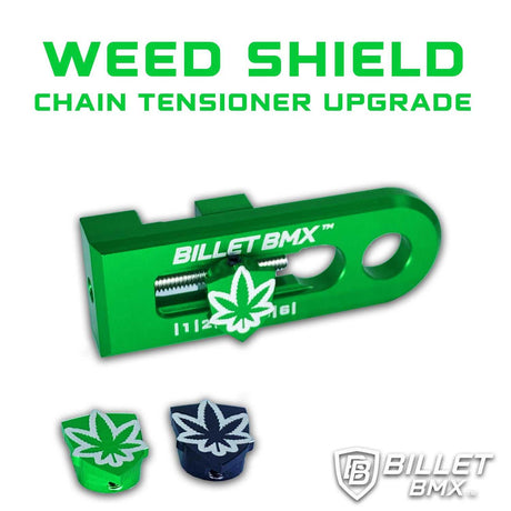 BILLET BMX WEED LEAF SHIELD UPGRADE FOR CHAIN TENSIONERS (2 Pack) CHAIN TENSIONERS BIL-SHIELD-WEED-GRN