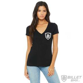 WOMEN'S BILLET BMX SHIELD LOGO SHORT SLEEVE DEEP V-NECK T-SHIRT BIL-VNECK-W-1-BLK-S